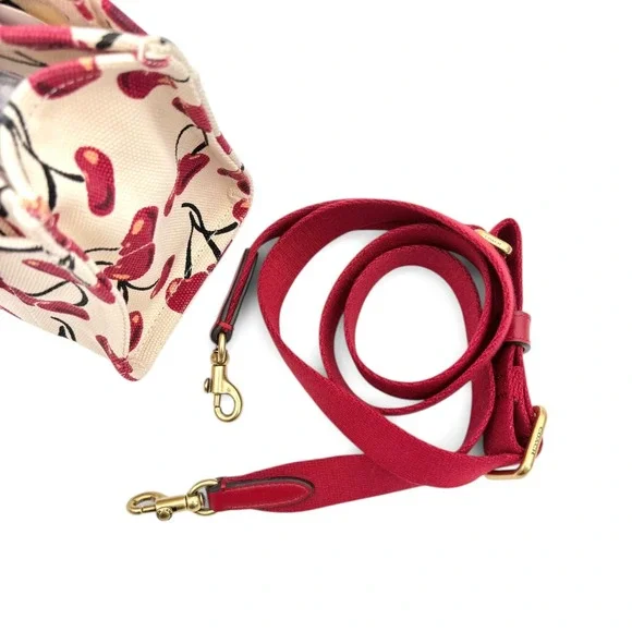NEW COACH Mini Cargo Cherry Print Canvas Tote Bag 20 in Chalk/Multi - Picture 9 of 14